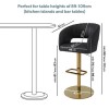 Set Of 2 Curved Black Faux Leather Adjustable Swivel Bar Stool with Brass Base - Runa