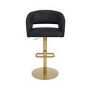 Set Of 2 Curved Black Faux Leather Adjustable Swivel Bar Stool with Brass Base - Runa
