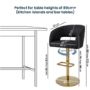 Set of 3 Curved Black Faux Leather Adjustable Swivel Bar Stool with Brass Base - Runa