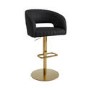 Set of 3 Curved Black Faux Leather Adjustable Swivel Bar Stool with Brass Base - Runa
