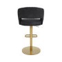 Set of 3 Curved Black Faux Leather Adjustable Swivel Bar Stool with Brass Base - Runa