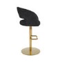 Set of 3 Curved Black Faux Leather Adjustable Swivel Bar Stool with Brass Base - Runa