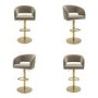 Set of 4 Curved Mink Matt Velvet Adjustable Swivel Bar Stools with Gold Base - Runa