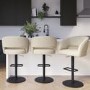 Set Of 3 Curved Beige Upholstered Adjustable Swivel Bar Stools with Black Base - Runa