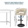 Set Of 3 Curved Beige Upholstered Adjustable Swivel Bar Stools with Black Base - Runa