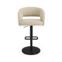 Set Of 3 Curved Beige Fabric Adjustable Swivel Bar Stool with Black Base - Runa