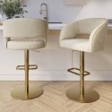BUN/RUN008/89282 Set Of 2 Curved Beige Upholstered Adjustable Swivel Bar Stools with Gold Base - Runa