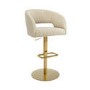 Set Of 2 Curved Beige Upholstered Adjustable Swivel Bar Stools with Gold Base - Runa
