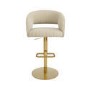 Set Of 2 Curved Beige Upholstered Adjustable Swivel Bar Stools with Gold Base - Runa