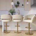 BUN/RUN008/89284 Set Of 3 Curved Beige Upholstered Adjustable Swivel Bar Stools with Gold Base - Runa