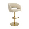 Set Of 3 Curved Beige Fabric Adjustable Swivel Bar Stool with Gold Base - Runa