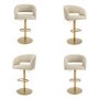 Set Of 4 Curved Beige Upholstered Adjustable Swivel Bar Stools with Gold Base - Runa