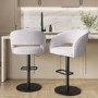 Set of 2 Beige Boucle Adjustable Swivel Curved Barstool with Black Metal Base - Runa