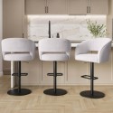 BUN/RUN009/93066 Set of 3 Curved Beige Boucle Adjustable Swivel Barstools with Black Metal Base - Runa
