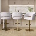 BUN/RUN010/93065 Set of 3 Curved Beige Boucle Adjustable Swivel Barstools with Gold Base - Runa