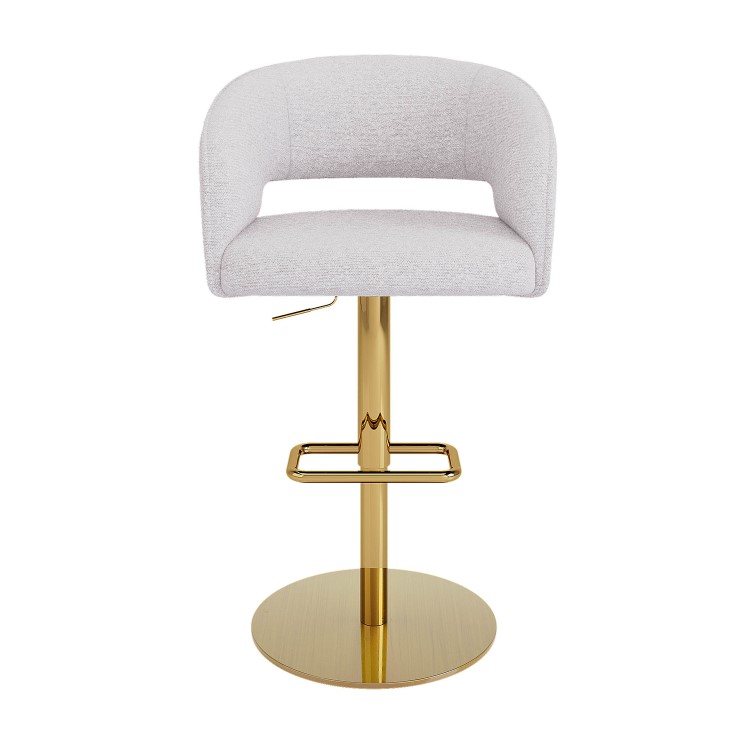 Curved Beige Boucle Adjustable Swivel Barstool with Gold Base - Runa
