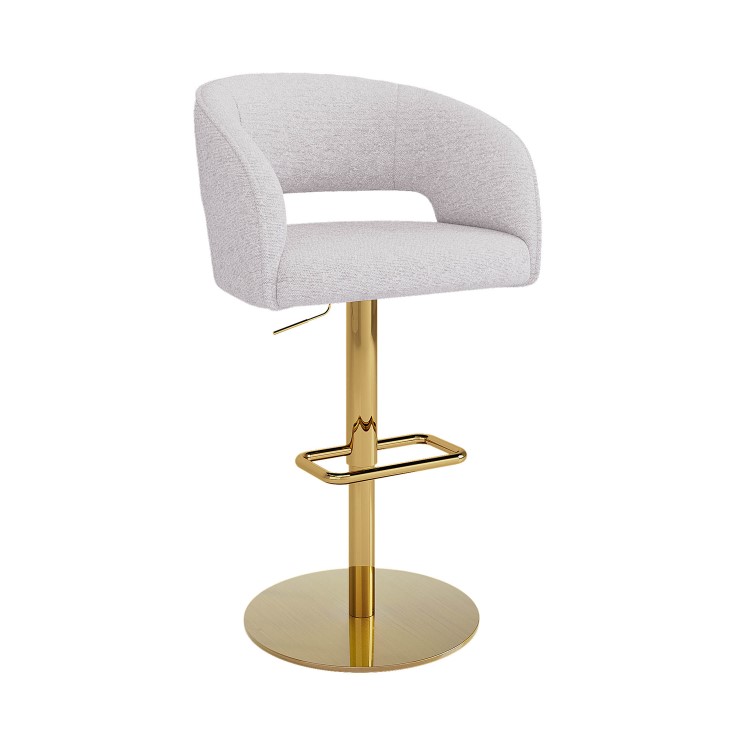 Curved Beige Boucle Adjustable Swivel Barstool with Gold Base - Runa