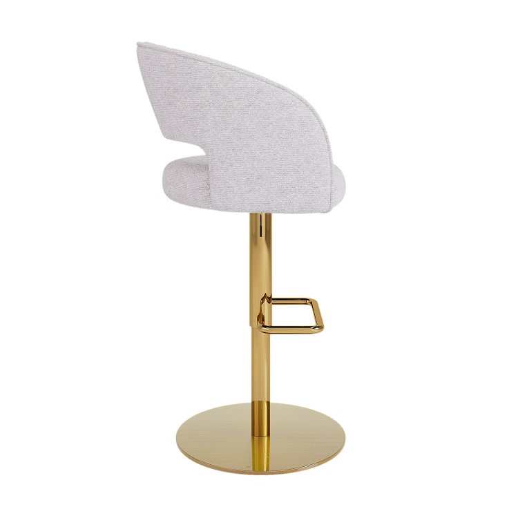 Curved Beige Boucle Adjustable Swivel Barstool with Gold Base - Runa