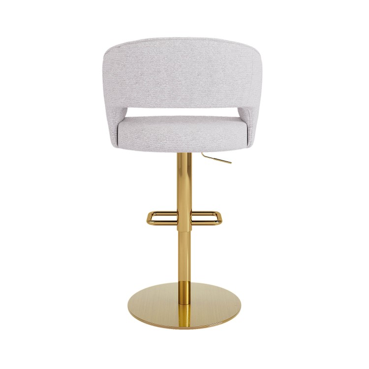 Curved Beige Boucle Adjustable Swivel Barstool with Gold Base - Runa