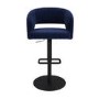 Set of 2 Curved Navy Blue Upholstered Adjustable Swivel Bar Stools with Black Base - Runa