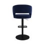 Set of 2 Curved Navy Blue Upholstered Adjustable Swivel Bar Stools with Black Base - Runa