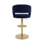 Set of 2 Curved Navy Upholstered Adjustable Swivel Bar Stools with Gold Base - Runa