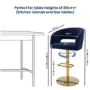 Set of 3 Curved Navy Upholstered Adjustable Swivel Bar Stools with Gold Base - Runa