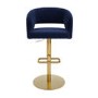 Set of 3 Curved Navy Upholstered Adjustable Swivel Bar Stools with Gold Base - Runa