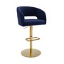 Set of 3 Curved Navy Upholstered Adjustable Swivel Bar Stools with Gold Base - Runa
