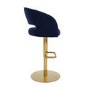 Set of 3 Curved Navy Upholstered Adjustable Swivel Bar Stools with Gold Base - Runa