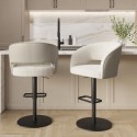 BUN/RUN013/96518 Set of 2 Curved Beige Boucle and Faux Leather Adjustable Swivel Bar Stools with Black Metal Base - Runa