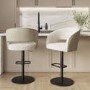 Set of 2 Curved Beige Boucle and Faux Leather Adjustable Swivel Barstools with Black Metal Base - Runa