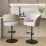 Set of 2 Curved Beige Boucle and Faux Leather Adjustable Swivel Bar Stools with Black Metal Base - Runa