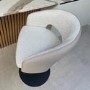 Set of 3 Curved Beige Boucle and Faux Leather Adjustable Swivel Bar Stools with Black Metal Base - Runa
