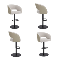 Set of 4 Curved Beige Boucle and Faux Leather Adjustable Swivel Bar Stools with Black Metal Base - Runa Set of 4 Curved Beige Boucle and Faux Leather Adjustable Swivel Bar Stools with Black Metal Base - Runa