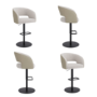 Set of 4 Curved Beige Boucle and Faux Leather Adjustable Swivel Bar Stools with Black Metal Base - Runa