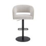 Curved Beige Boucle and Faux Leather Adjustable Swivel Bar Stool with Black Metal Base - Runa