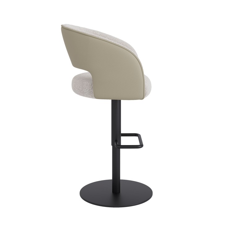 Set of 2 Curved Beige Boucle and Faux Leather Adjustable Swivel Bar Stools with Black Metal Base - Runa