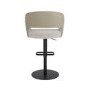 Curved Beige Boucle and Faux Leather Adjustable Swivel Bar Stool with Black Metal Base - Runa