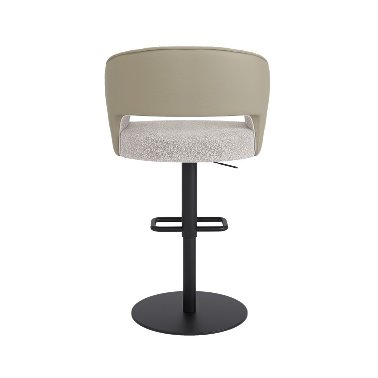 Set of 2 Curved Beige Boucle and Faux Leather Adjustable Swivel Bar Stools with Black Metal Base - Runa