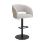 Curved Beige Boucle and Faux Leather Adjustable Swivel Bar Stool with Black Metal Base - Runa