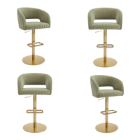 Set of 4 Curved Sage Green Velvet Adjustable Swivel Bar Stools with Gold Metal Base - Runa Set of 4 Curved Sage Green Velvet Adjustable Swivel Bar Stools with Gold Metal Base - Runa