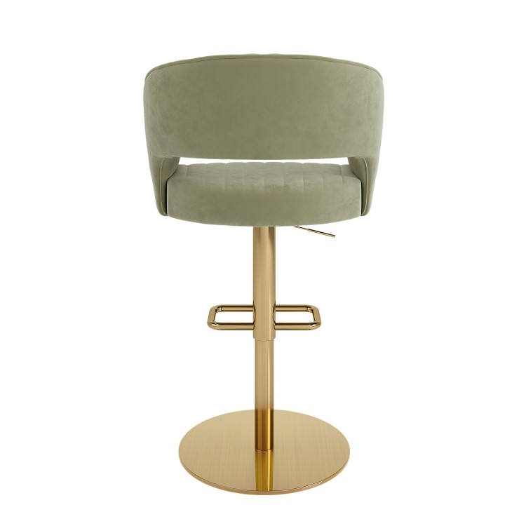 Set of 4 Curved Sage Green Velvet Adjustable Swivel Bar Stools with Gold Metal Base - Runa