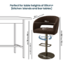 Set of 3 Curved Brown Velvet Adjustable Swivel Bar Stools with Brass Base - Runa