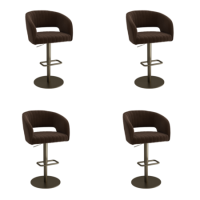 Set of 4 Curved Brown Velvet Adjustable Swivel Bar Stools with Brass Base - Runa