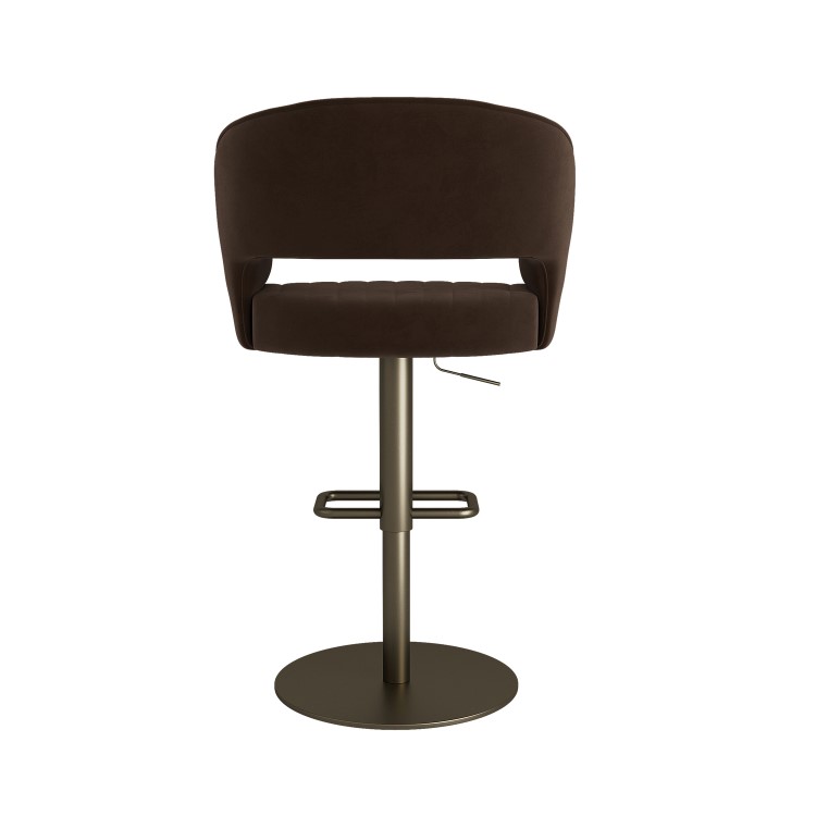 Set of 3 Curved Brown Velvet Adjustable Swivel Bar Stools with Brass Base - Runa