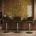 BUN/RUN016/98746 Set of 3 Curved Olive Green Velvet Adjustable Swivel Bar Stools with Brass Base - Runa