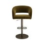 Set of 2 Curved Olive Green Velvet Adjustable Swivel Bar Stools with Brass Base - Runa