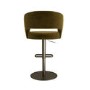 Set of 2 Curved Olive Green Velvet Adjustable Swivel Bar Stools with Brass Base - Runa