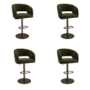 Set of 4 Curved Olive Green Velvet Adjustable Swivel Bar Stools with Brass Base - Runa